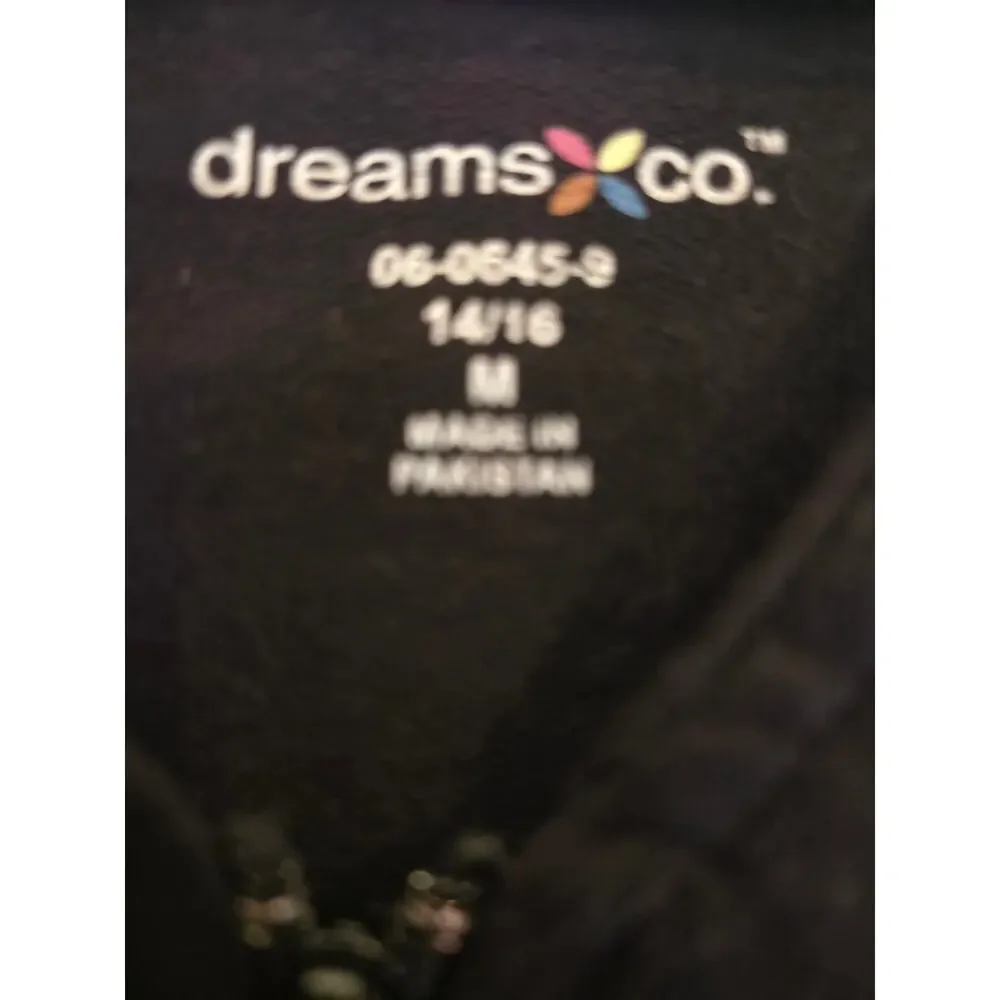 Dreams & Co Pajamas M (14/16)‎ Womens Black Full Zip Short Sleeve Pockets Sleep